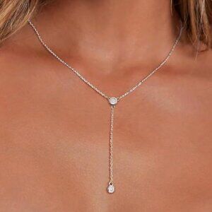 Zirconia and 14k Plated Silver Necklace